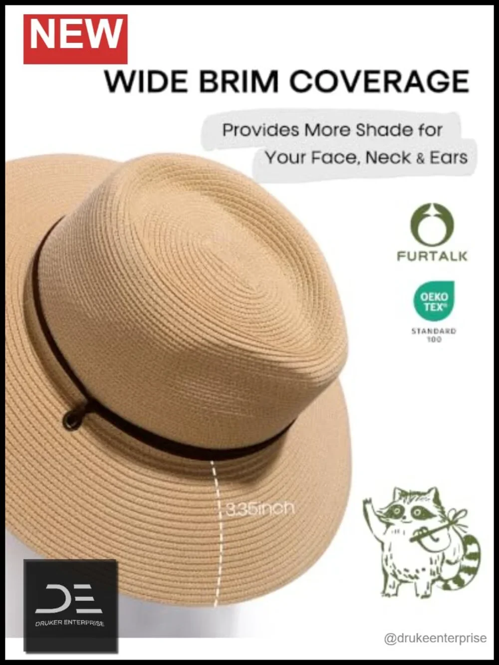 Straw Panama Fedora Sun Hat with Wind Lanyard UPF 50+ Packable